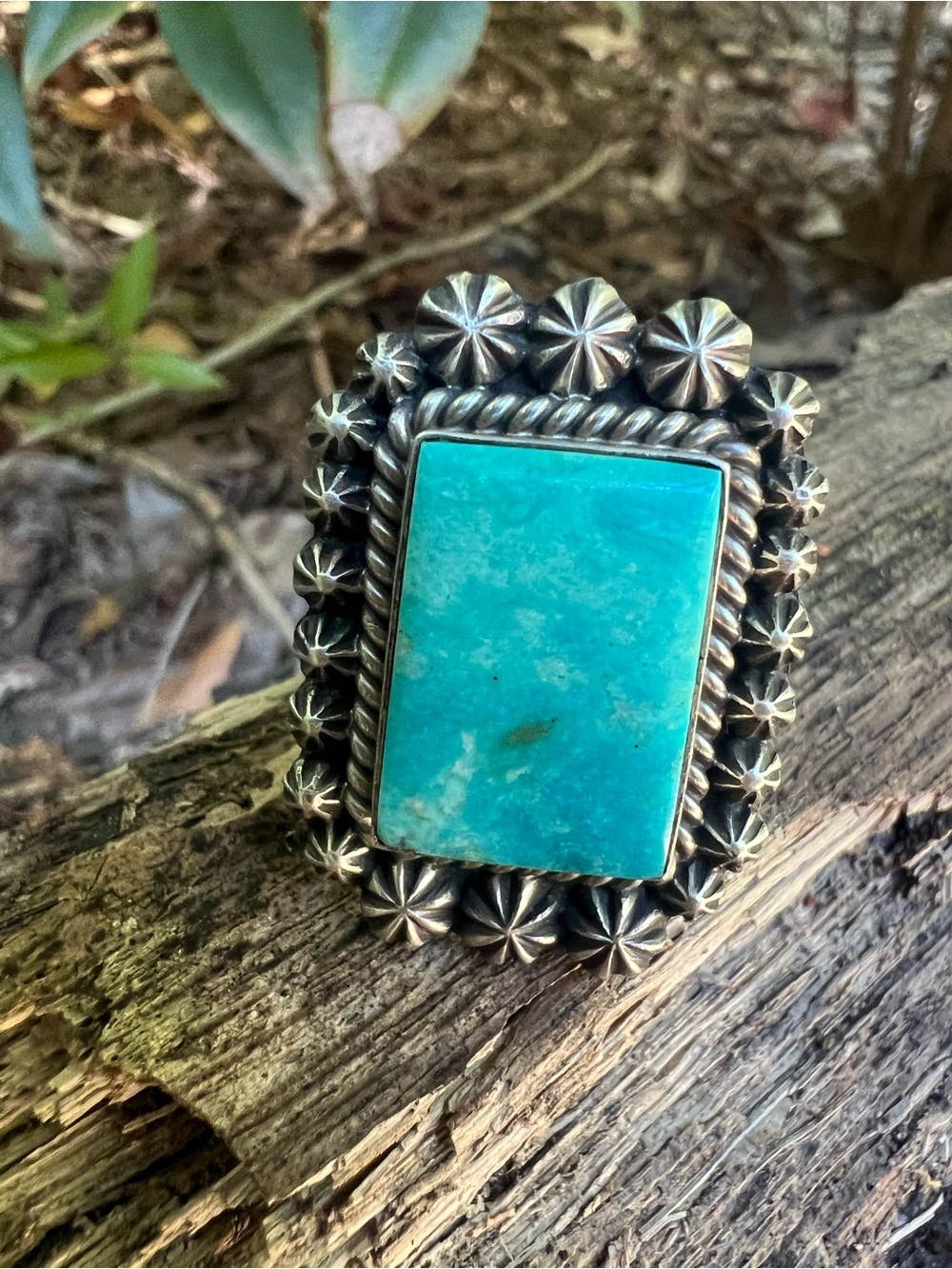 Ray Delgarito Attributed Kingman Turquoise Sterling Ring Size 8.5